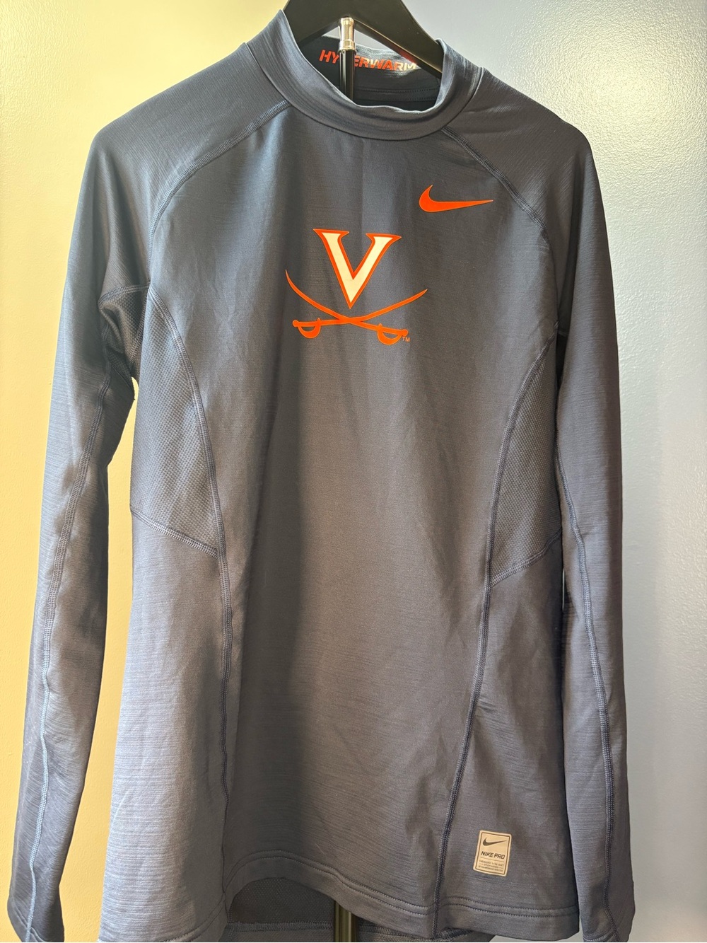 Nike Men's Long Sleeve Virginia Cavaliers Navy Performance Top with Orange Logo
